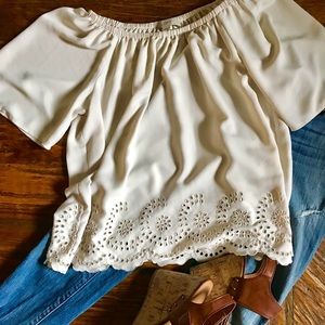Off the Shoulder Eyelet trim LOFT Blouse